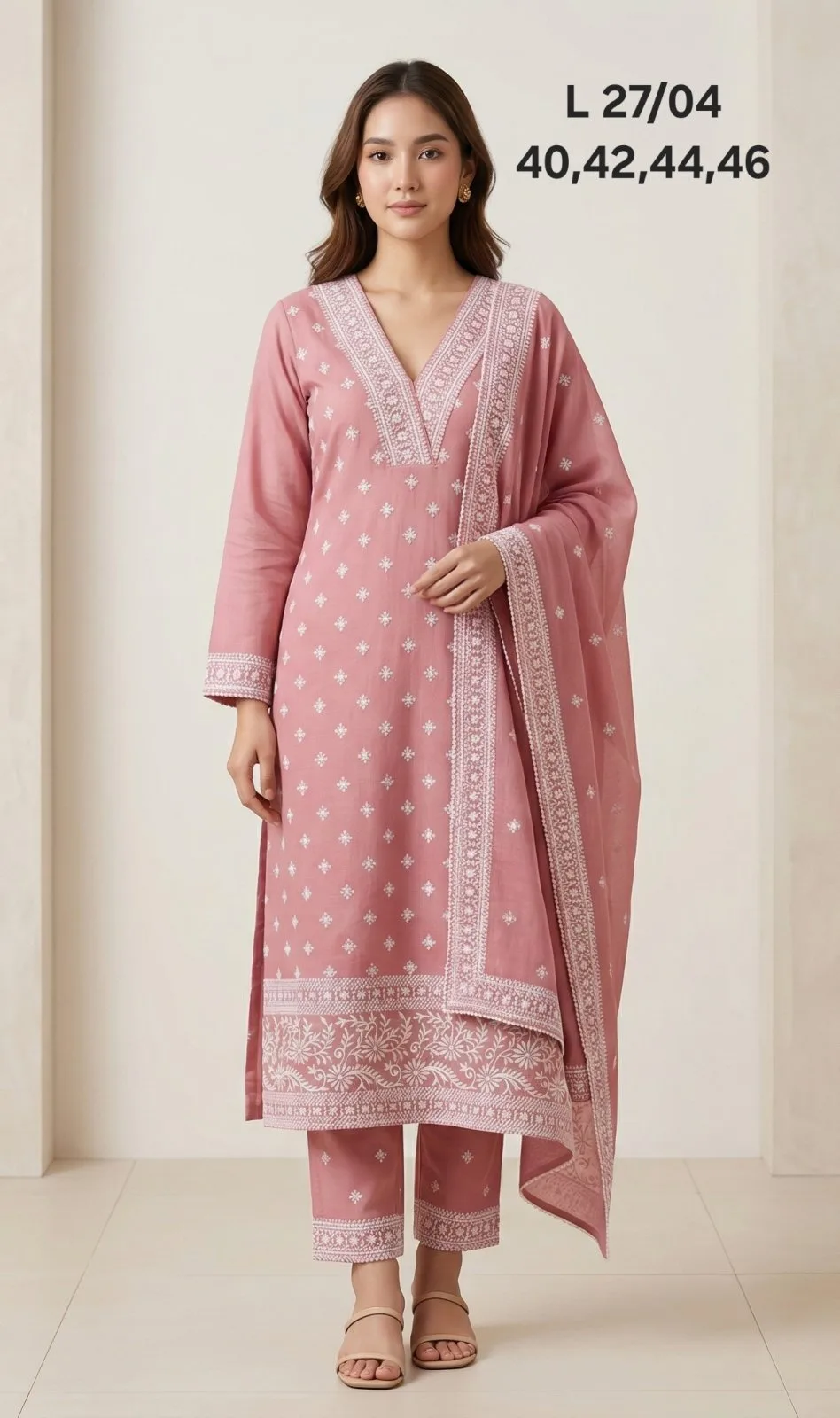 Baby Pink color 3pc Kurti set