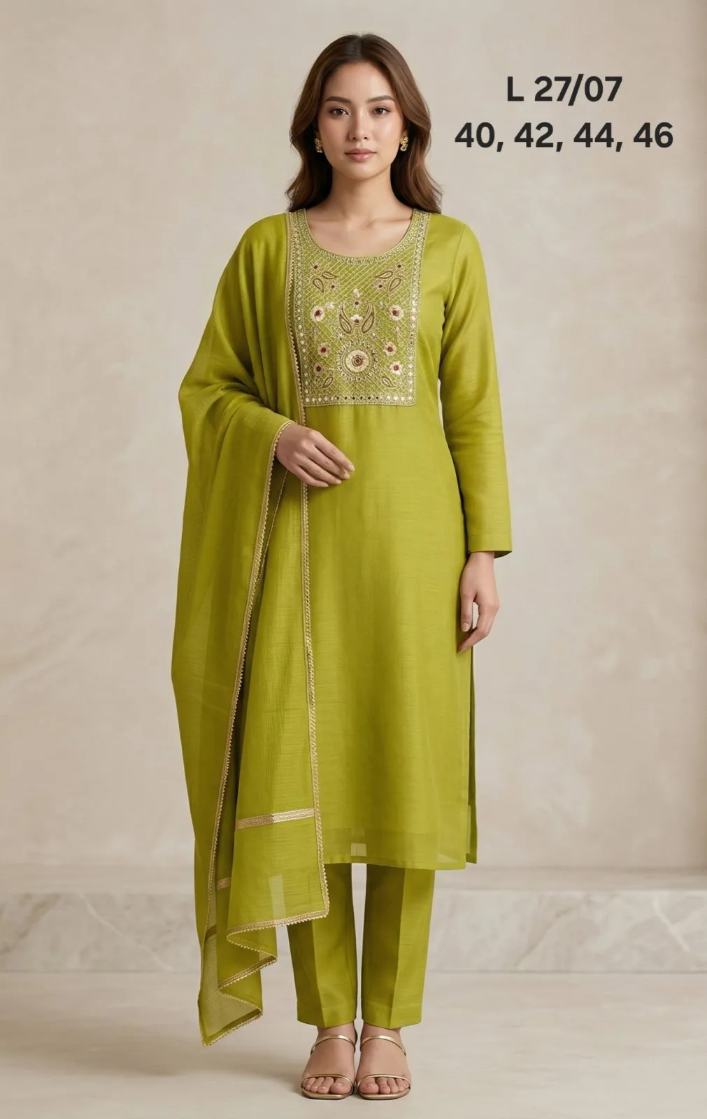 Yellow Silk kurti 3pc set