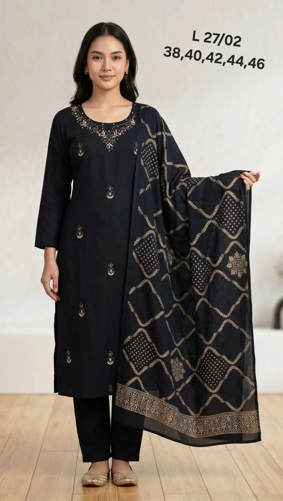 Black Embrodery Kurti 3pc Set