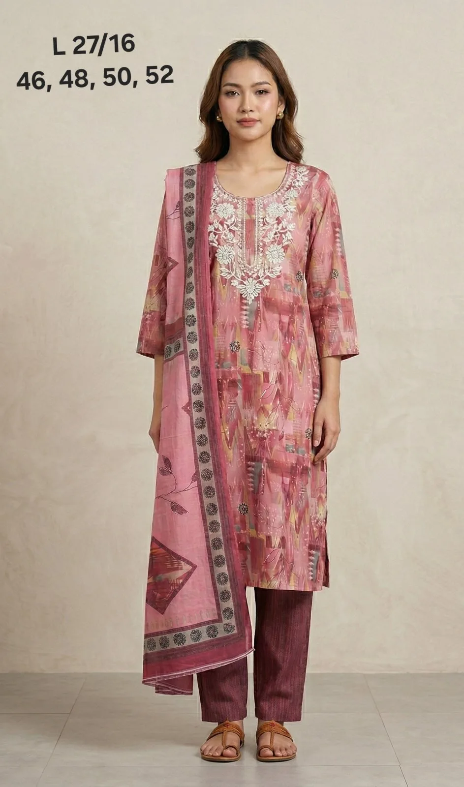 Pink Mix Print 3pc kurti set