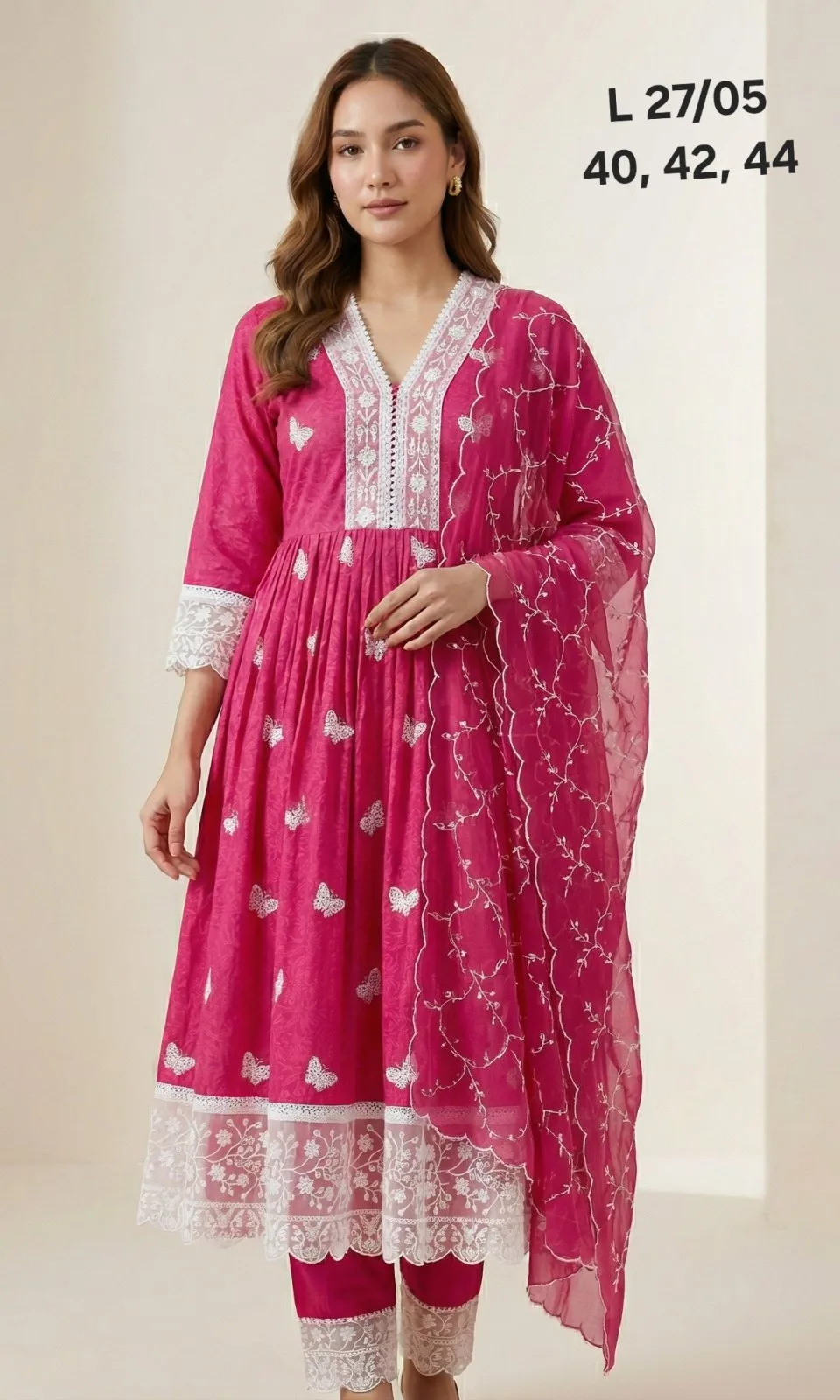 Pink Frock style 3pc Kurti Set (flair)